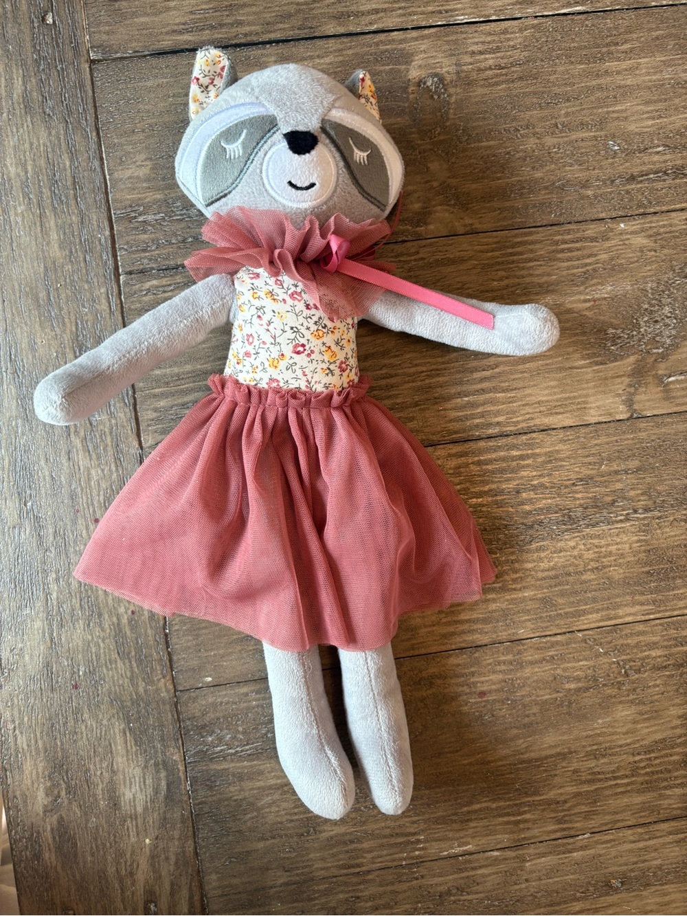 GANZ Pink-Toned Raccoon Plush with Floral Bodice